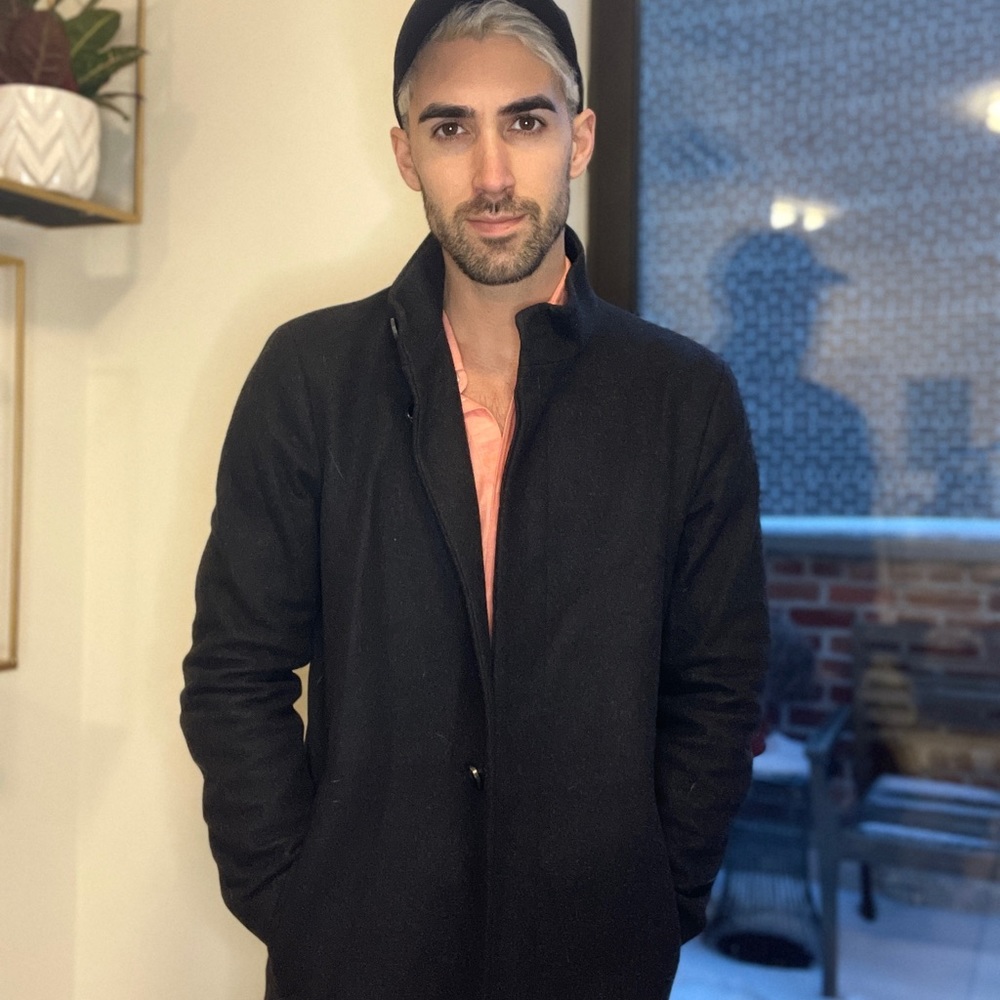 Theory Mock Neck Pea Coat in Wool/Cashmere blend